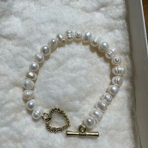 Vintage Gold Tone Freshwater Pearl Bracelet 7”